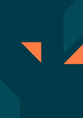 Abstract geometric design with dark teal and orange shapes.