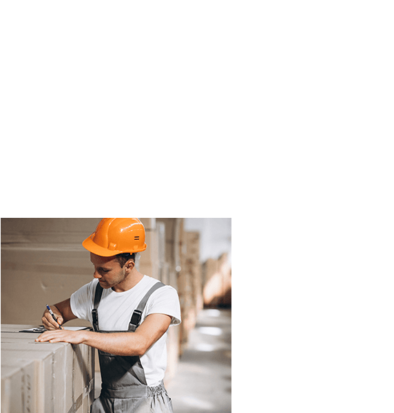 Construction worker using a tablet on site.