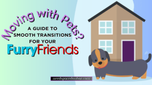 Illustration of a dog with text about pet-friendly housing transitions.