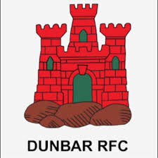 Logo of Dunbar RFC featuring a red castle on a rock base.